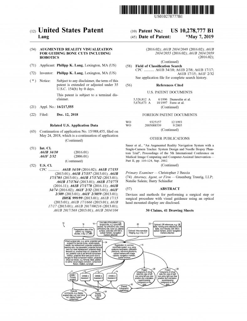 Augmented Reality Visualization for Guiding Bone Cuts Including Robotics